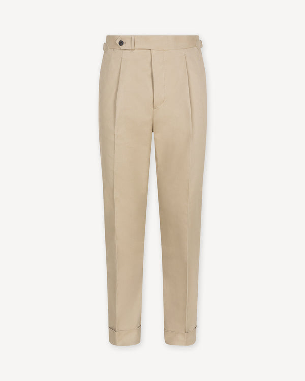 Stone Single Pleat Cotton Drill Trousers