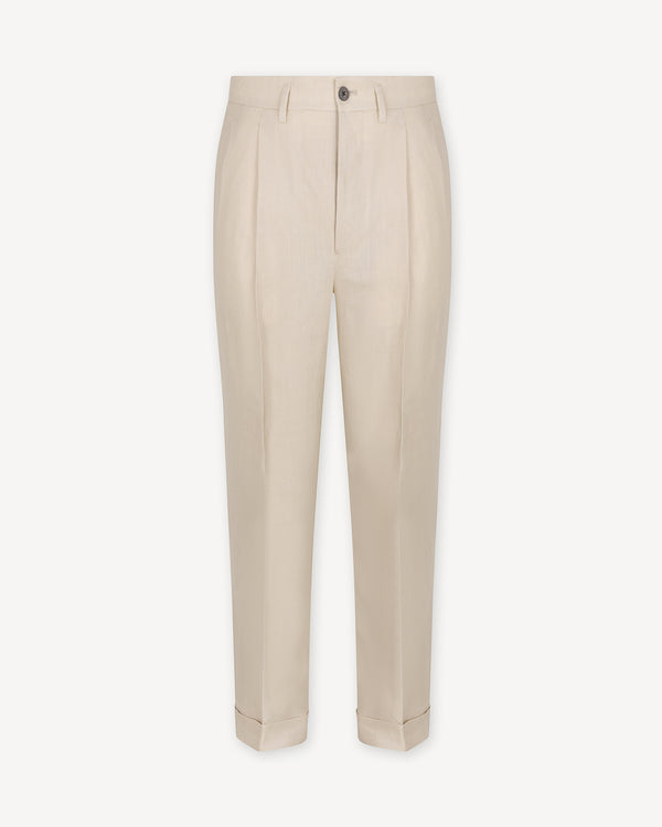 Stone Double Pleat Linen Trousers