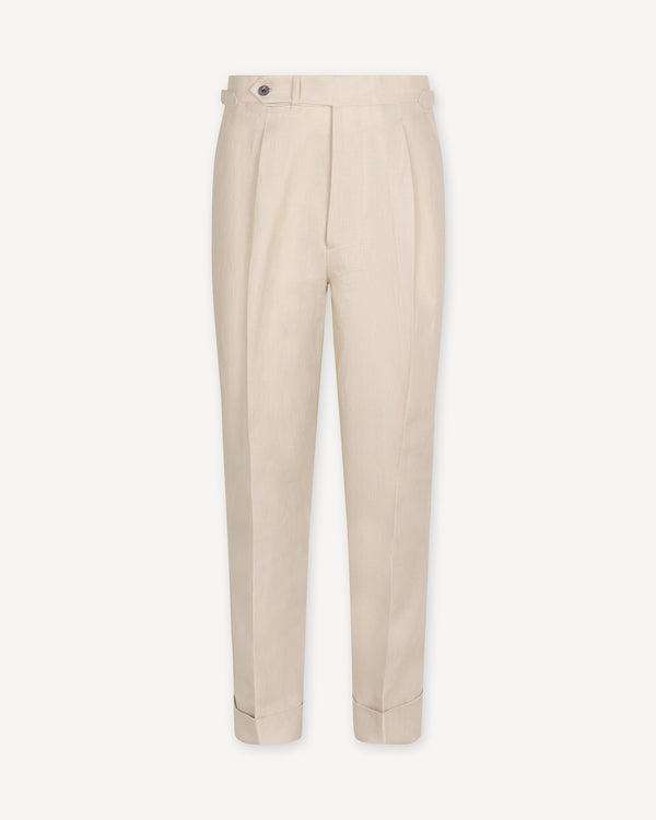 Stone Single Pleat Linen Trousers