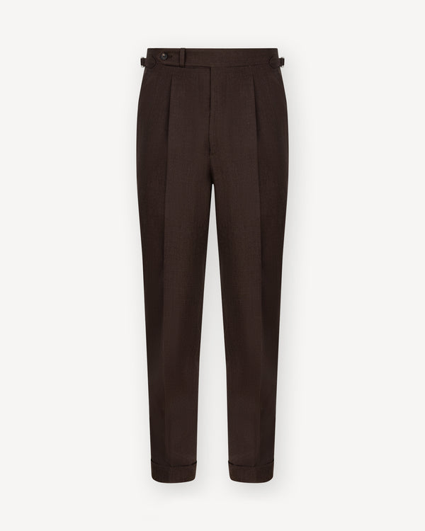 Donkerbruine Wollen Broek met Bandplooi