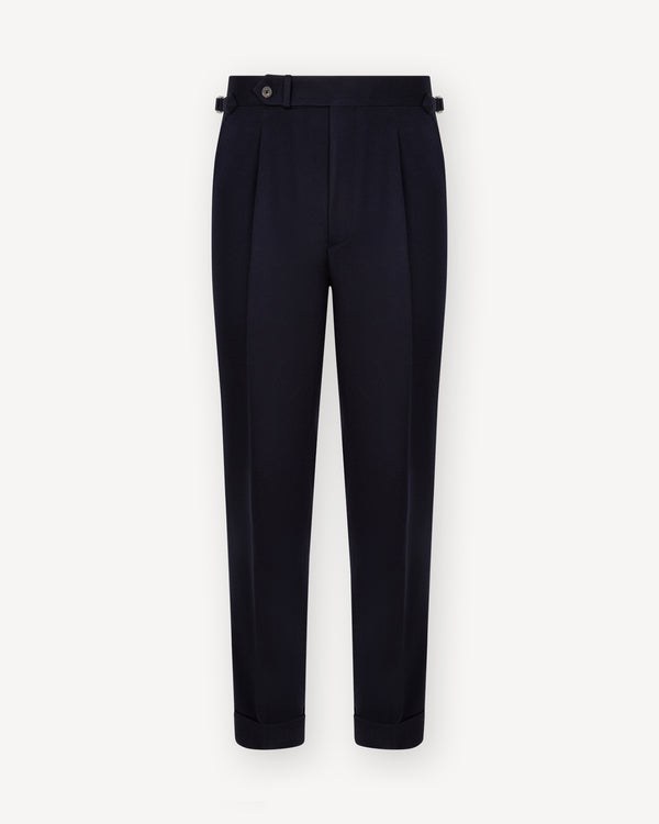 Navy Single Pleat Cavalry Twill Trousers
