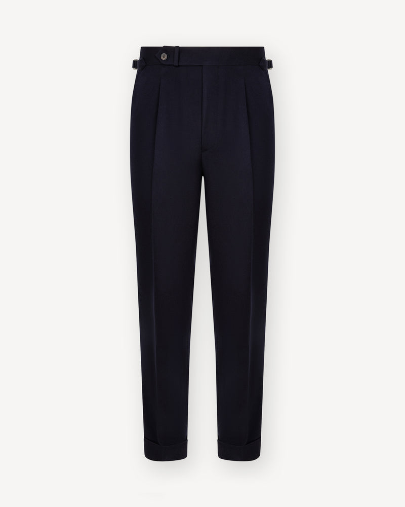 Marineblauwe Wollen Broek met Bandplooi