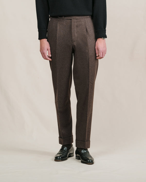 Dark Brown Single Pleat Flannel Trousers
