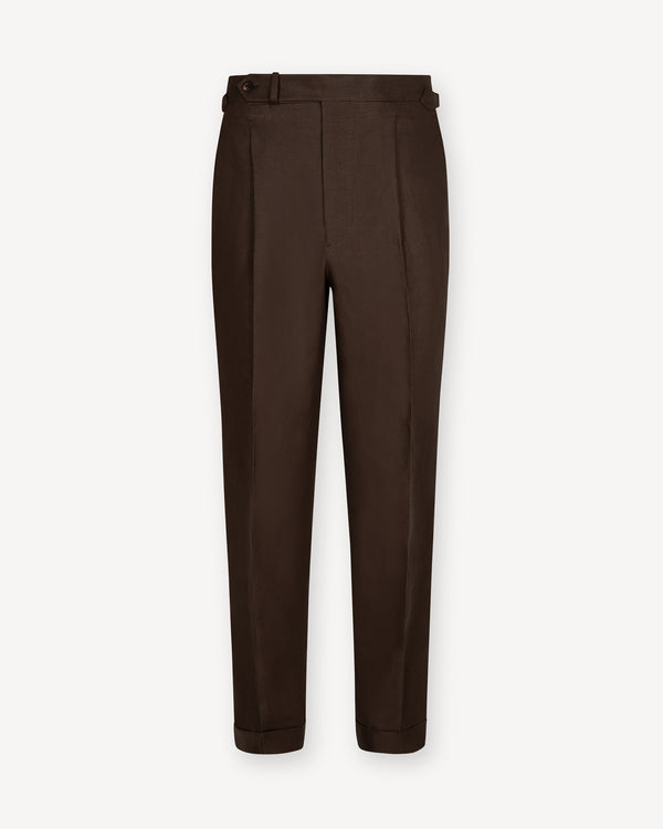 Dark Brown Single Pleat Linen Trousers