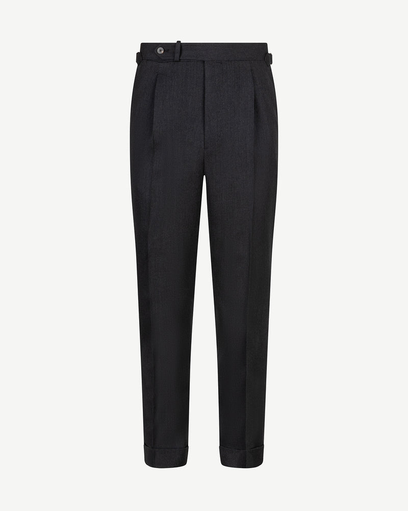 Donkergrijze Wollen Broek met Bandplooi
