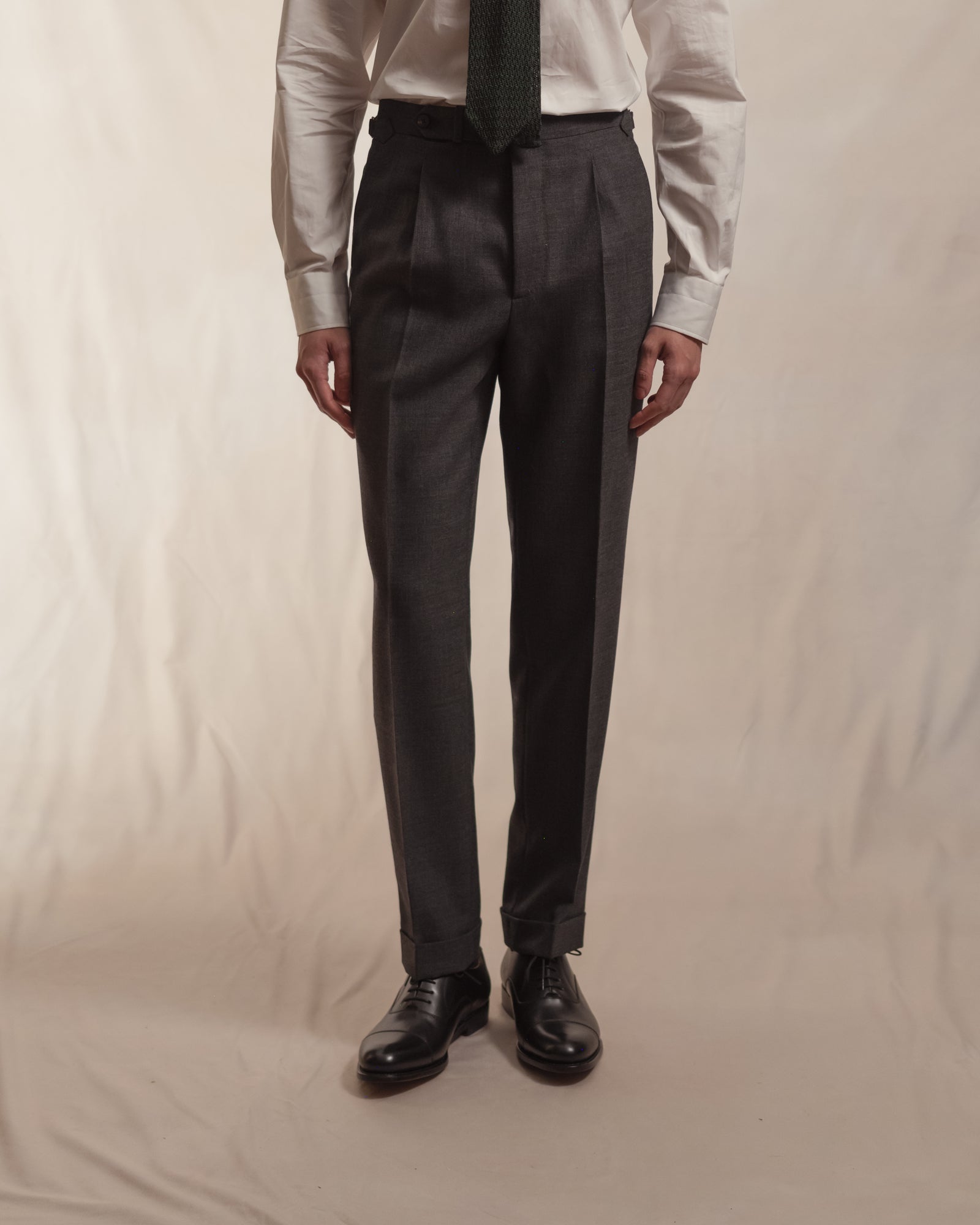 Dark Grey Single Pleat Tropical Wool Trousers