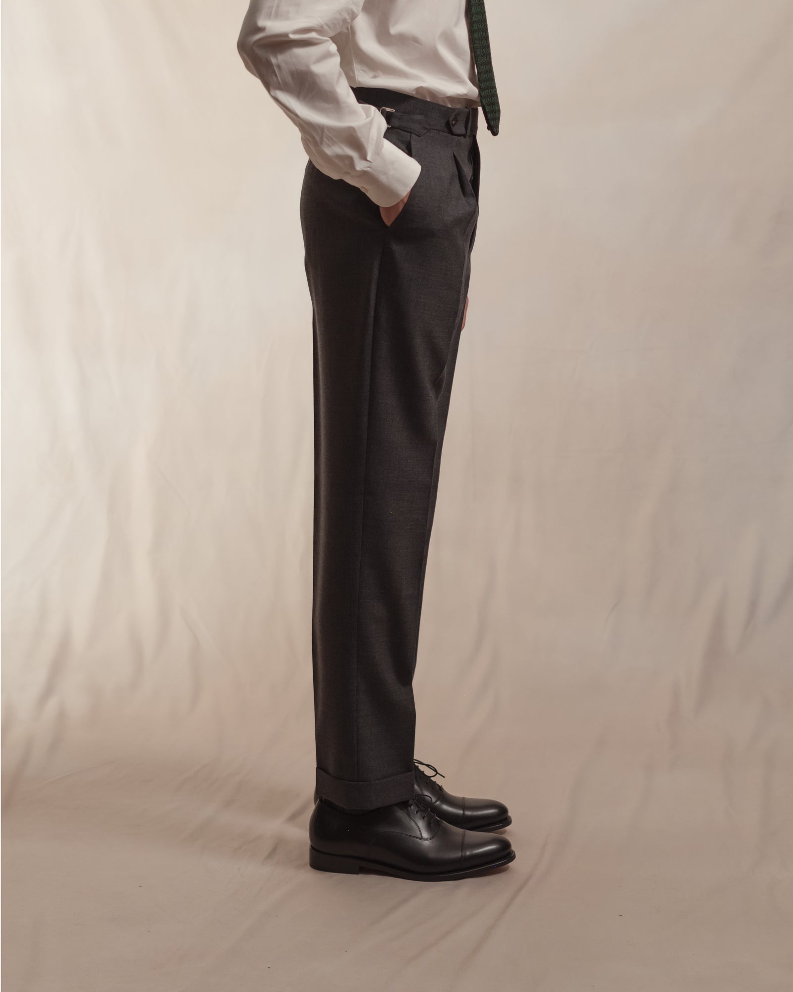 Dark Grey Tropical Wool Trousers | Single Pleat with Side Dark Grey Tropical Wool Trousers | Single Pleat with Side