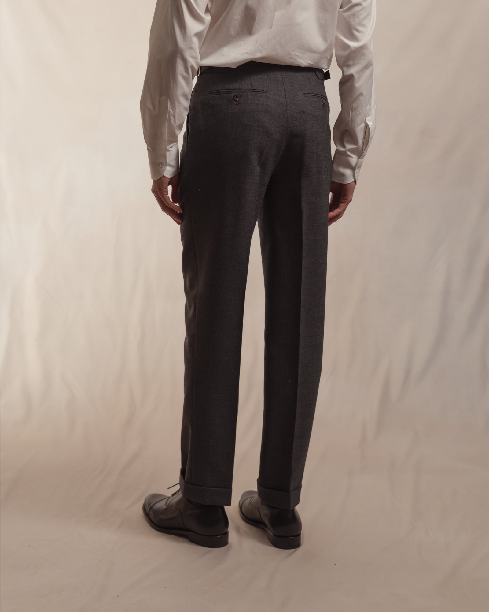 Dark Grey Tropical Wool Trousers | Single Pleat with Side