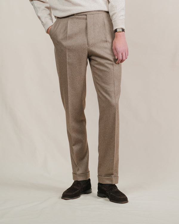 Fawn Single Pleat Flannel Trousers