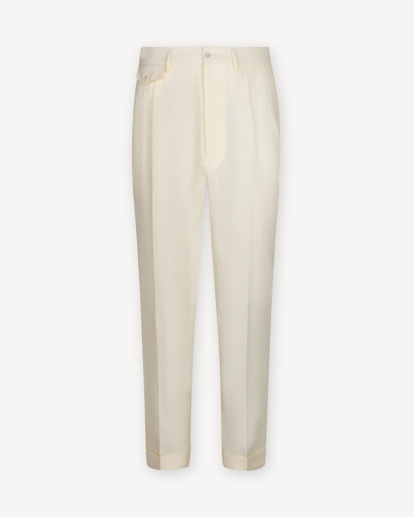 Ivory Irish Linen Trousers with Double Pleats and Belt Loops