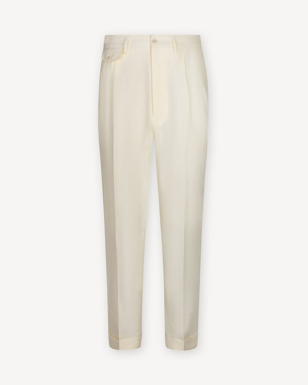 Ivory Double Pleat Linen Trousers