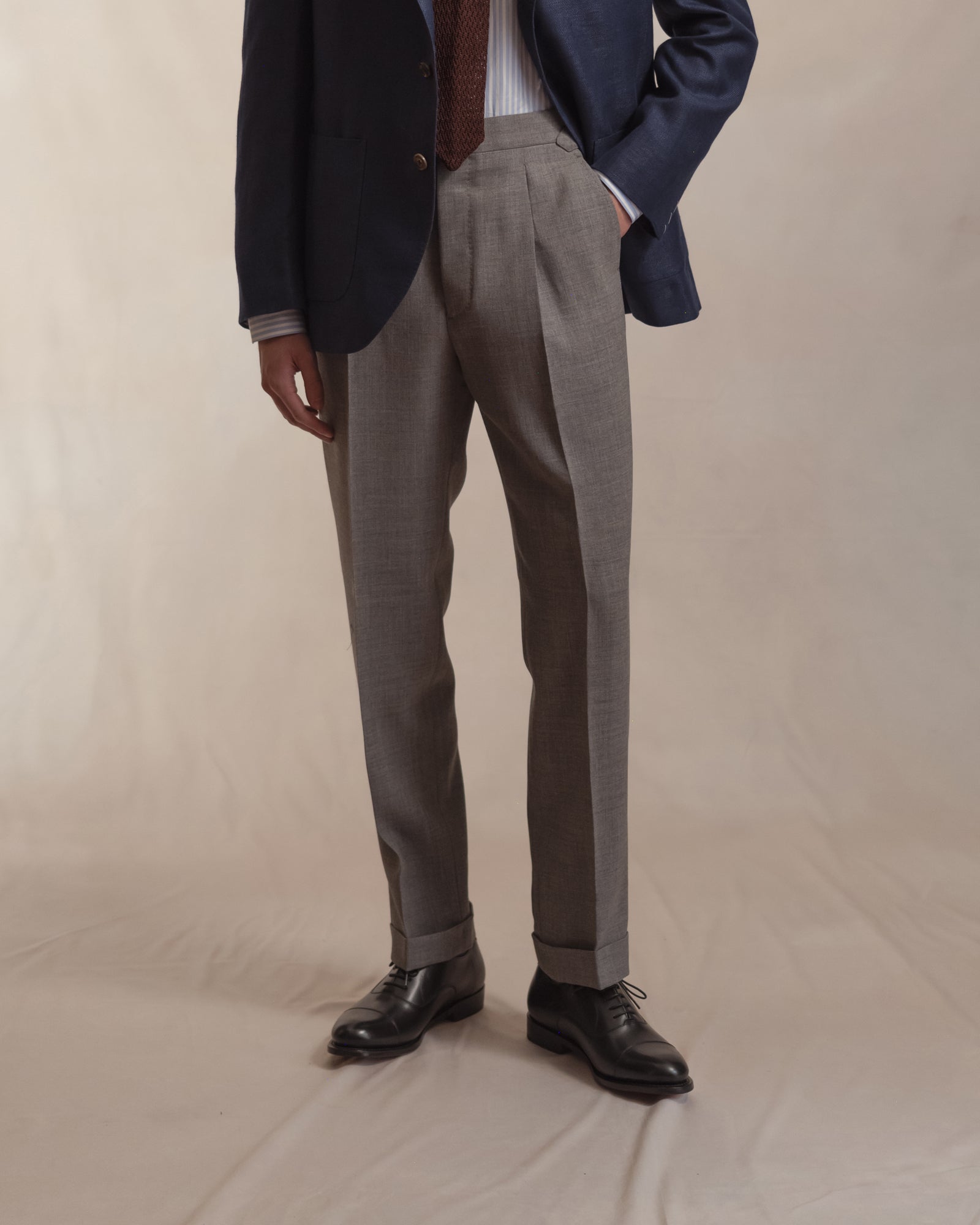 Light Grey Tropical Wool Trousers | Single Pleat with Side Adjusters | Besnard Light Grey Tropical Wool Trousers | Single Pleat with Side Adjusters | Besnard
