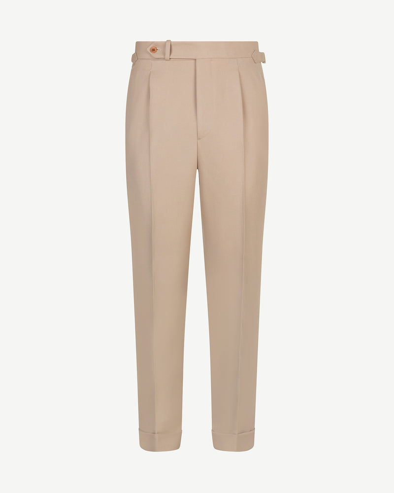 Beige Wollen Broek met Bandplooi