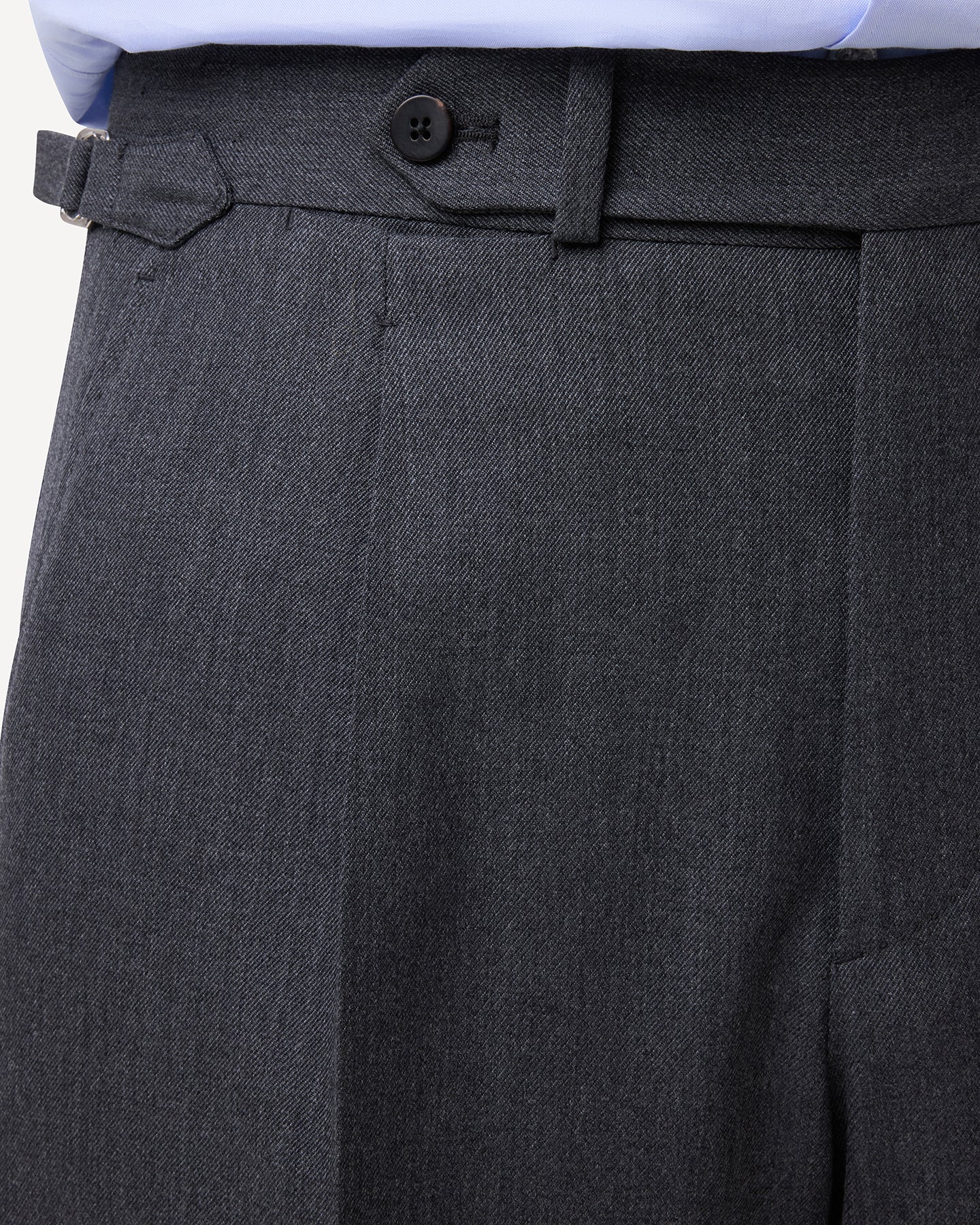 Mid grey cavalry twill trousers with extended waistband