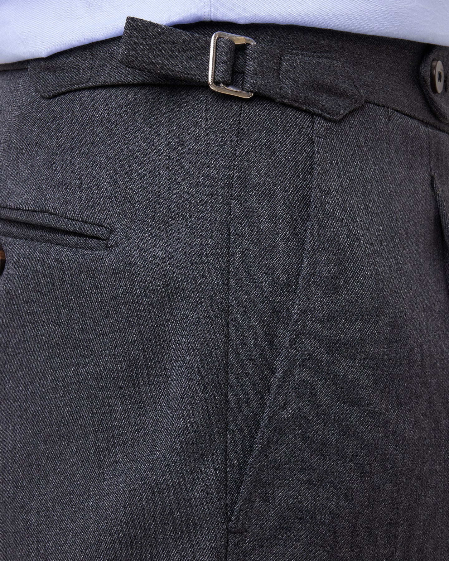 Mid grey cavalry twill trousers with side adjusters