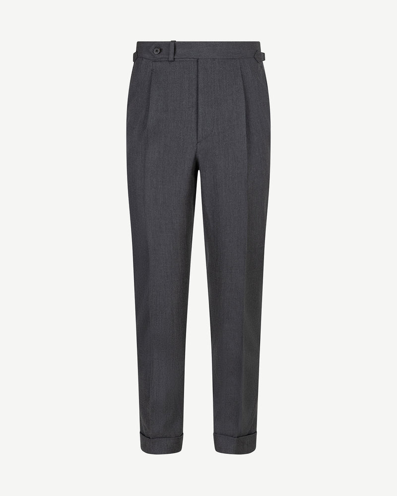 Middengrijze Wollen Broek met Bandplooi
