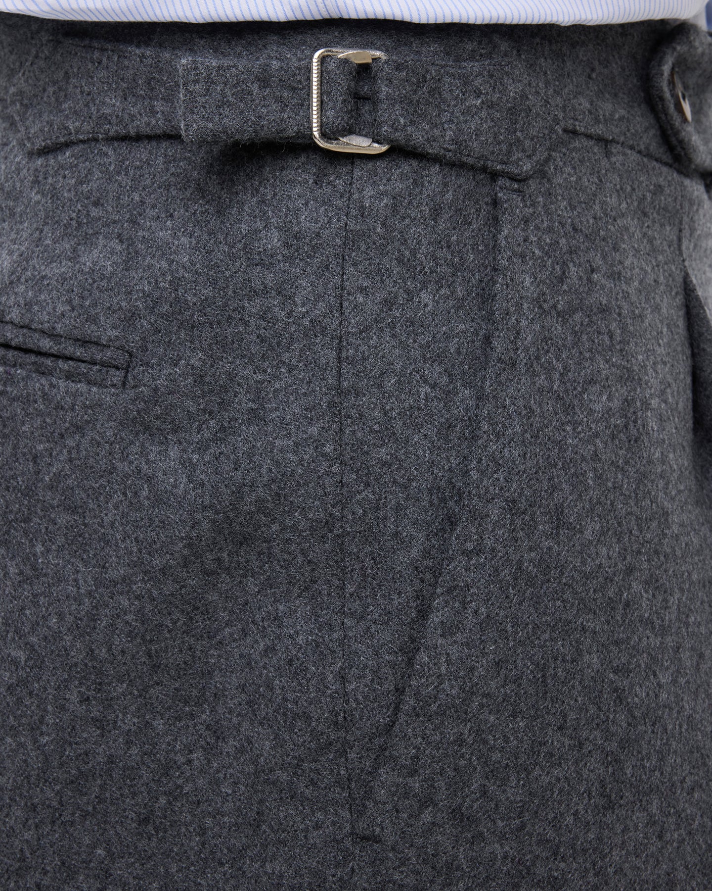 Mid grey flannel trousers with side adjusters