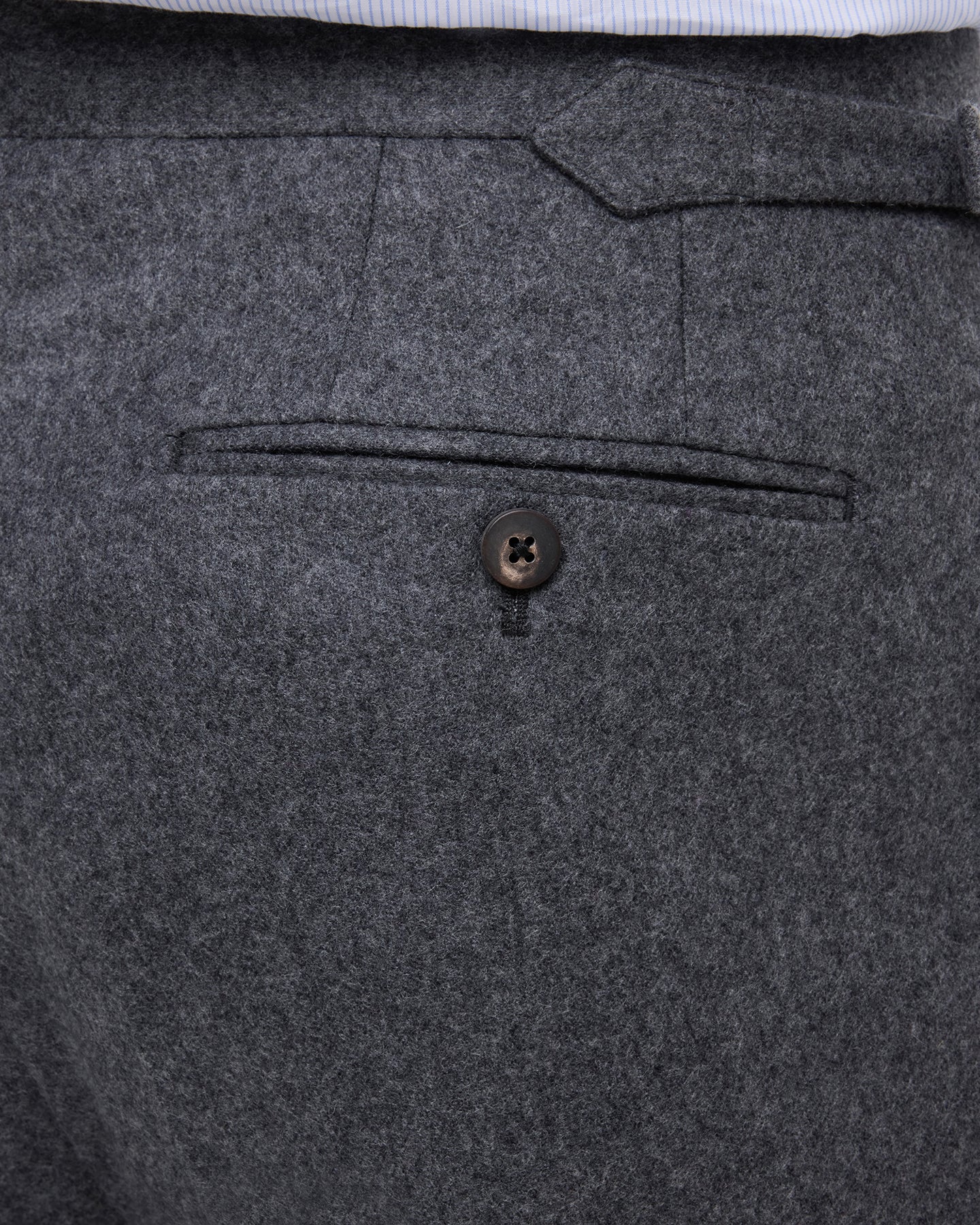 Mid grey flannel trousers with horn buttons