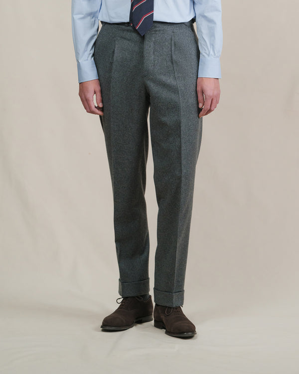 Mid Grey Single Pleat Flannel Trousers