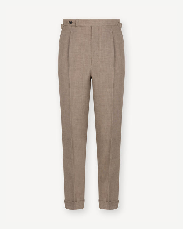 Sand Single Pleat Tropical Wool Trousers