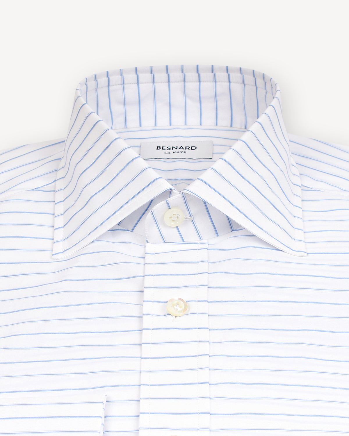 Blue Horizontal Stripe Poplin Spread Collar Shirt