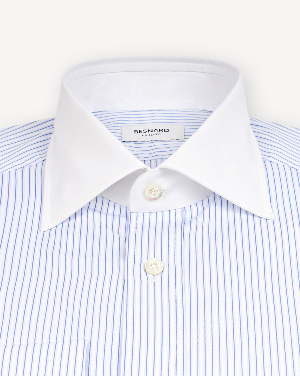 Blue Stripe Poplin Contrast Collar Shirt