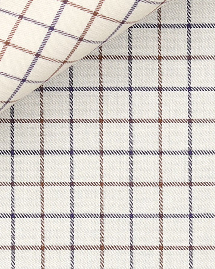 Navy Brown Tattersall Check by Thomas Mason