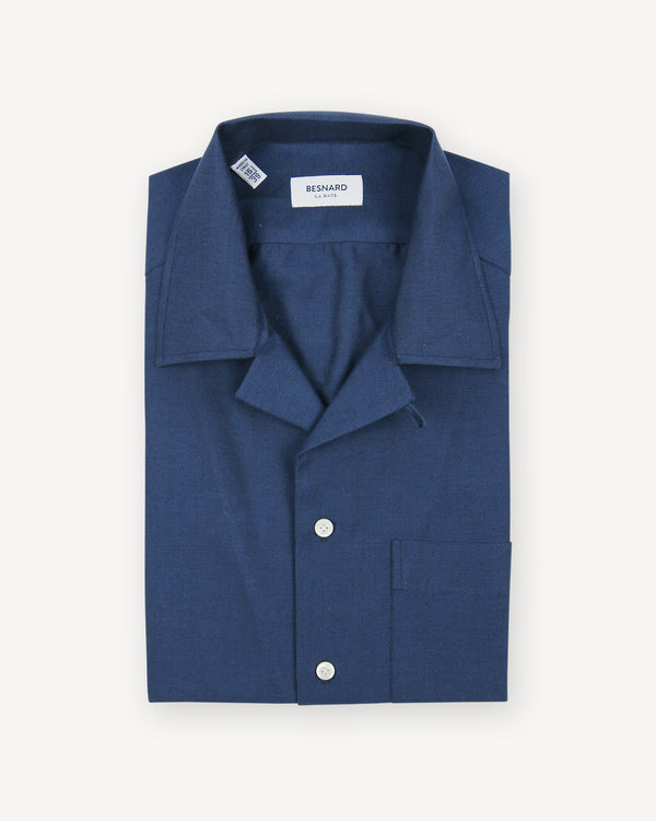 Dark Blue Oxford Cloth Camp Collar Shirt
