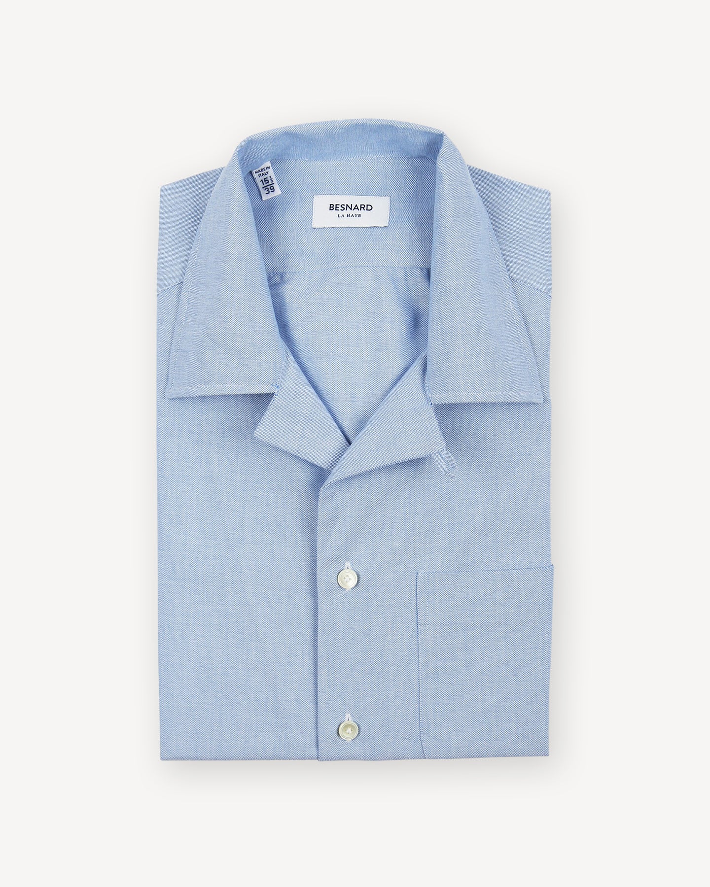 Blue Oxford Cloth Camp Collar Shirt