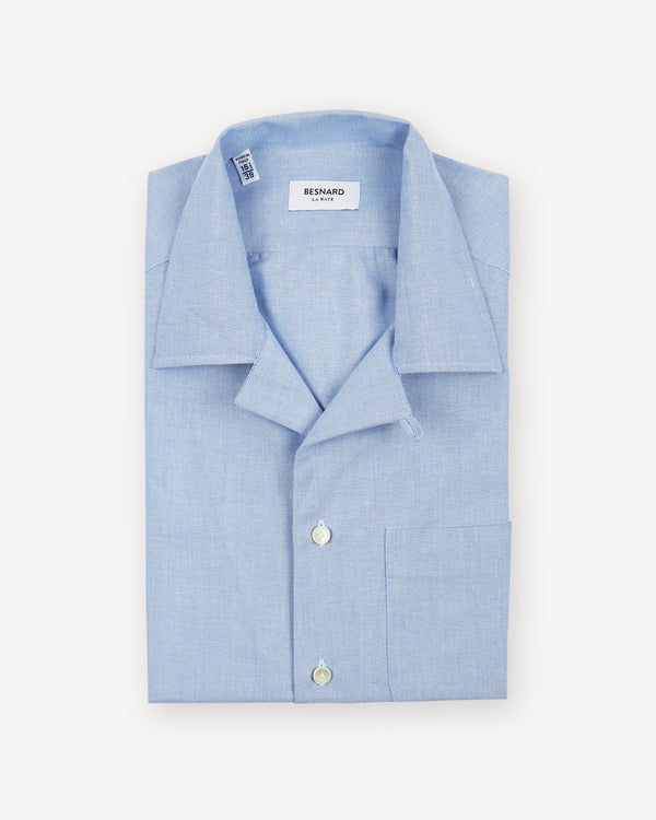 Blue Oxford Cloth Camp Collar Shirt