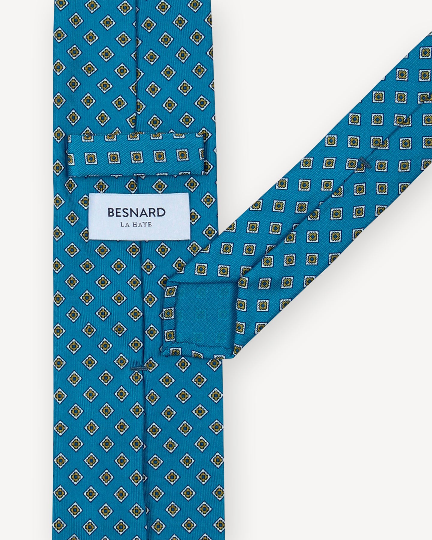 Blue Printed Silk Tie with Diamond pattern