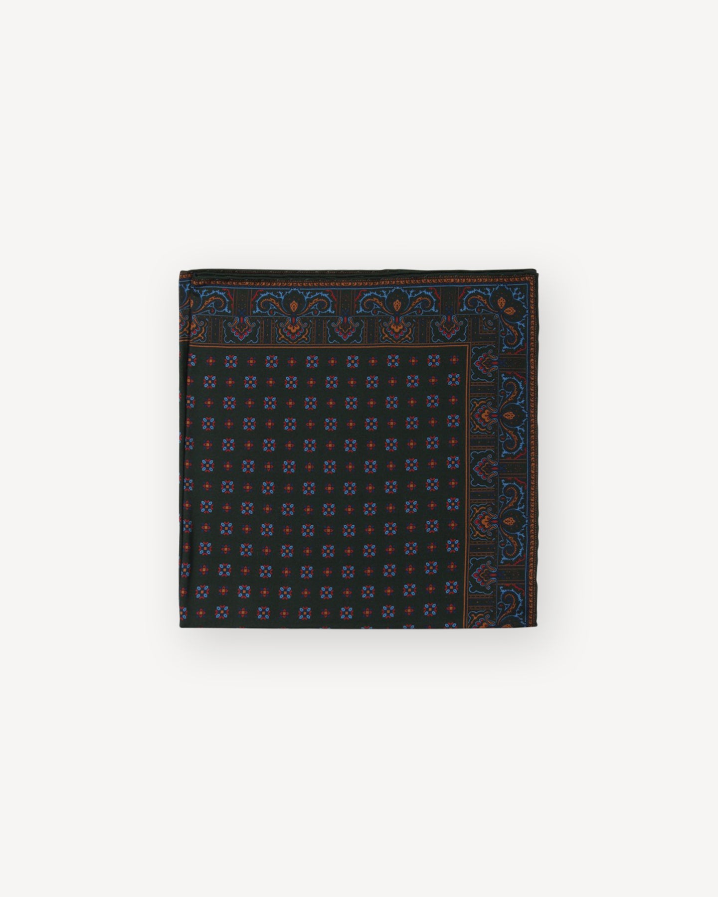 Green Ancient Madder Pocket Square with Floral pattern
