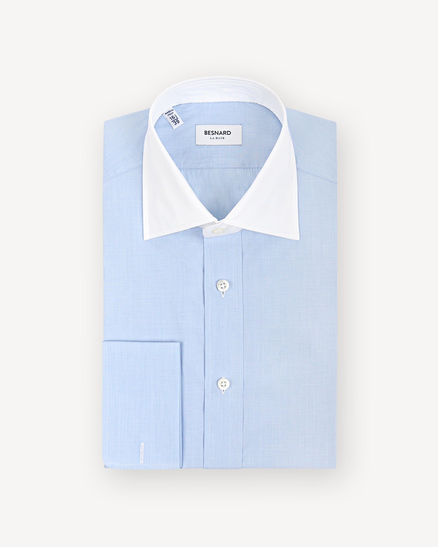 A blue end-on-end contrast collar shirt, as worn by Gordon Gekko in 'Wall Street'