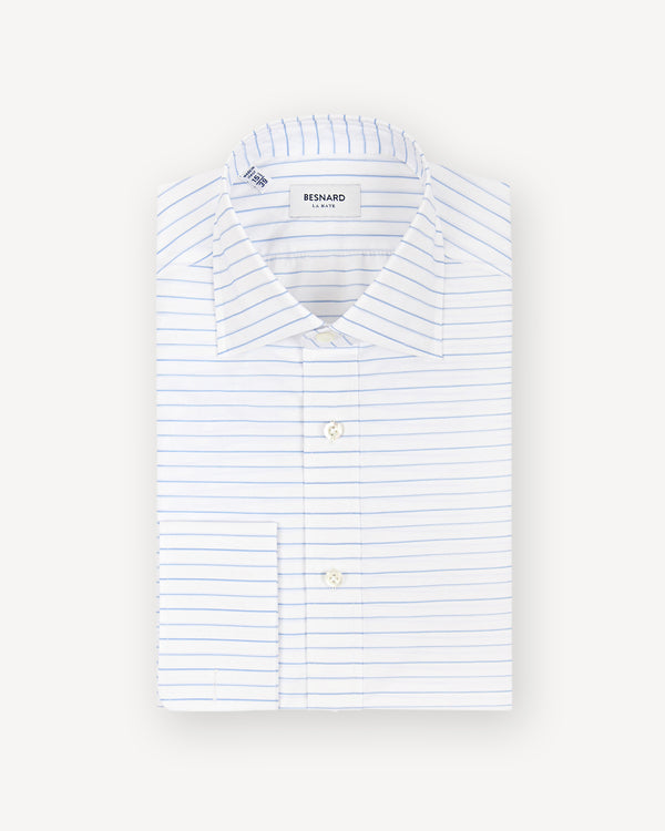 Blue Horizontal Stripe Poplin Spread Collar Shirt