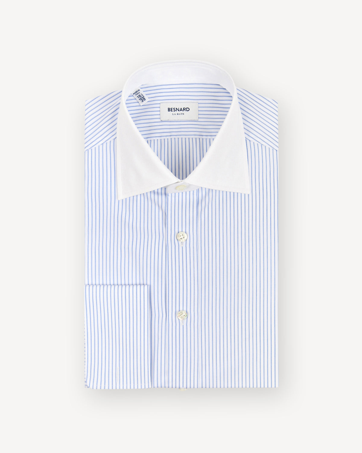 Blue Stripe Poplin Contrast Collar Shirt
