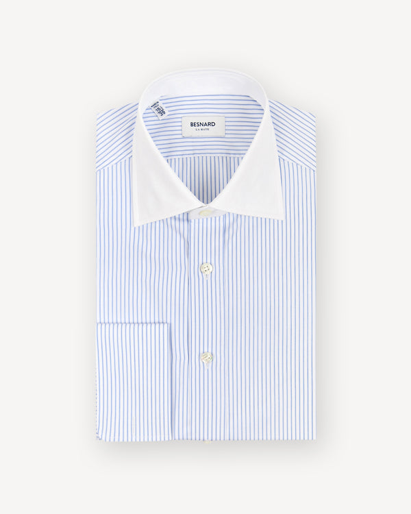 Blue Stripe Poplin Contrast Collar Shirt