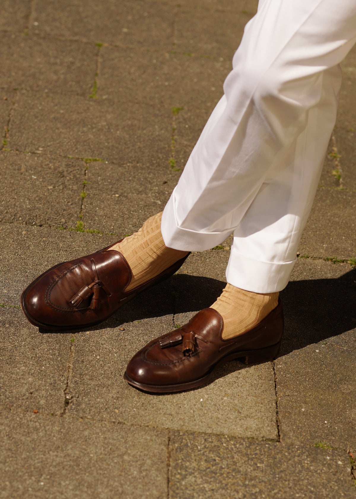 Over the Calf Socks in Beige Cotton