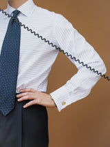 Blue Horizontal Stripe Poplin Spread Collar Shirt