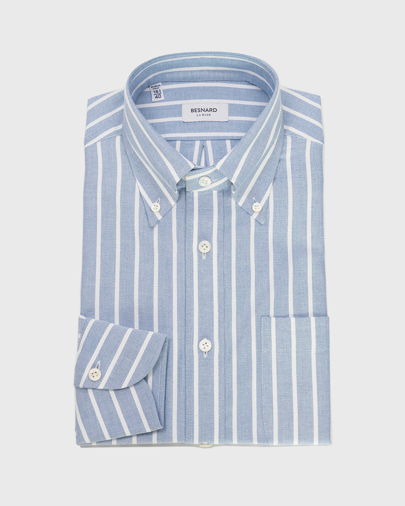 Blue Reverse Stripe Oxford Cloth Button Down Shirt