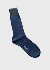 Wide Rib Socks in Blue Cotton