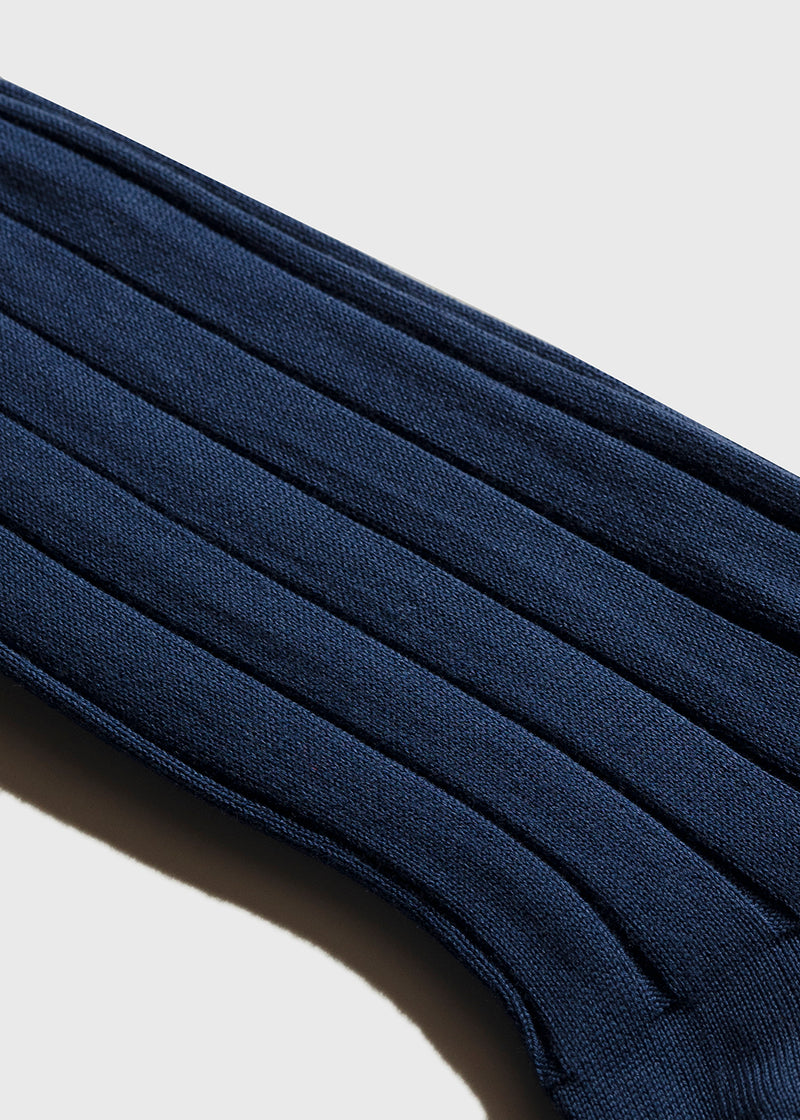 Wide Rib Socks in Blue Cotton