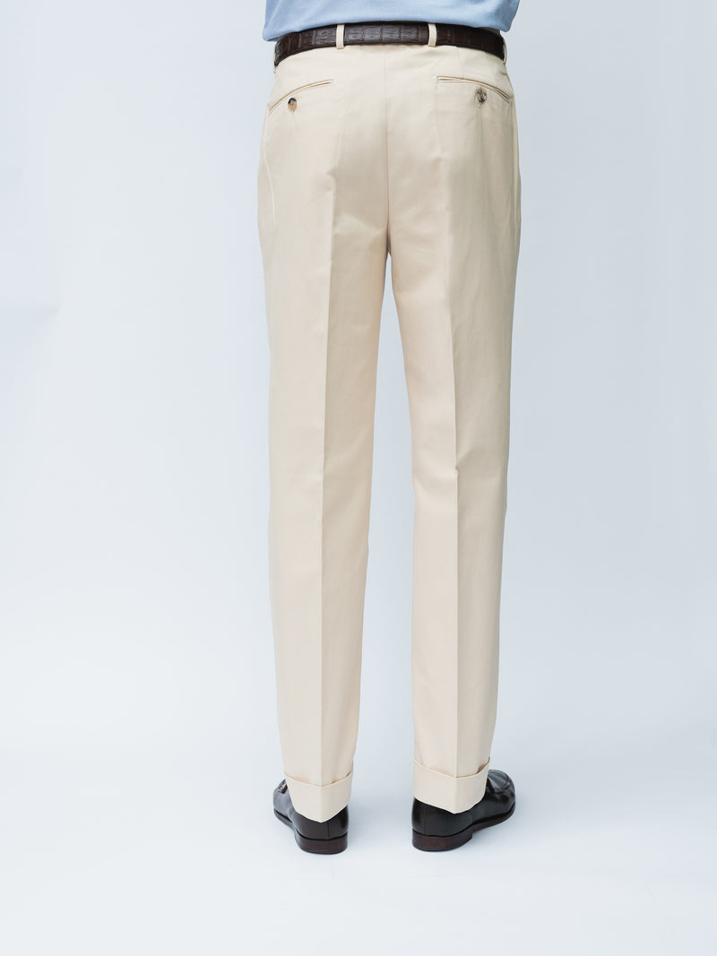 Cream Double Pleat Cotton Drill Trousers