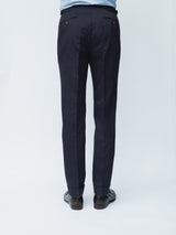 Navy Single Pleat Cotton Drill Trousers