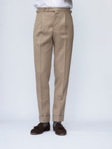 Beige Single Pleat Cavalry Twill Trousers