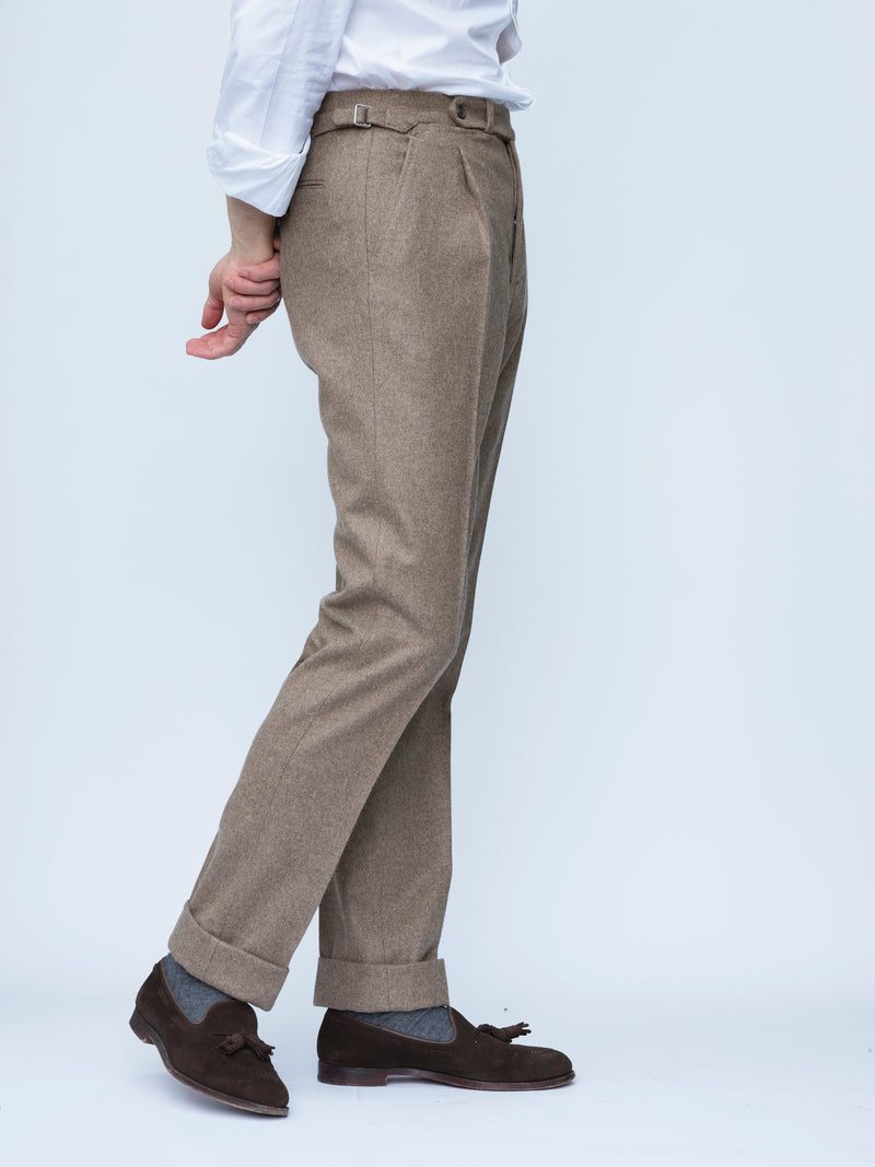 Fawn Single Pleat Flannel Trousers