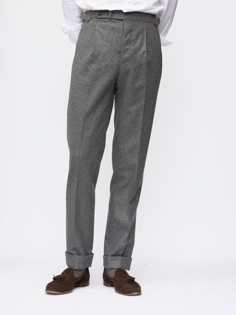 Mid Grey Single Pleat Flannel Trousers