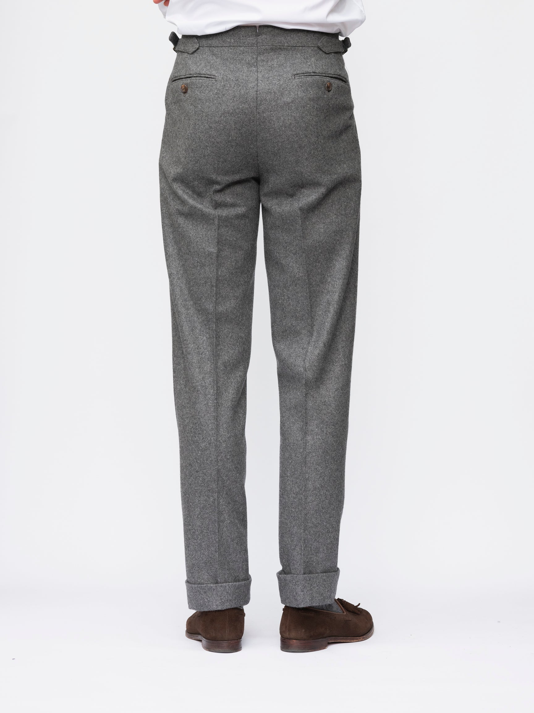 Mid Grey Single Pleat Flannel Trousers