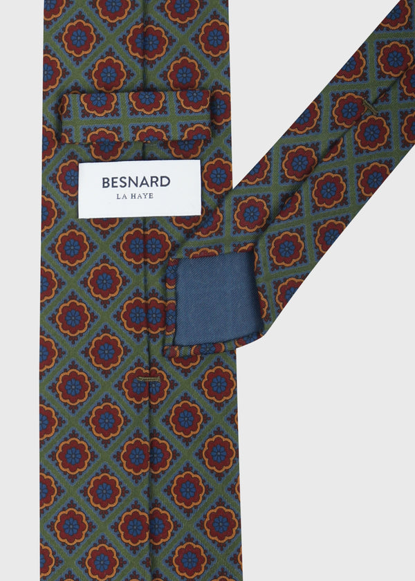 Ancient Madder Green Floral Silk Tie